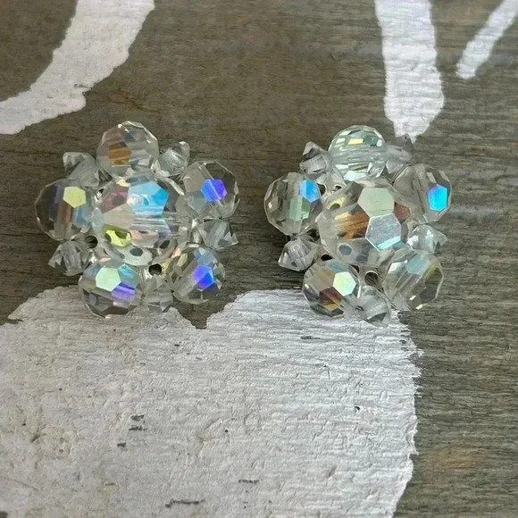Jewelry - 4/$50 AB Aurora boralis clip on earrings VTG  1950